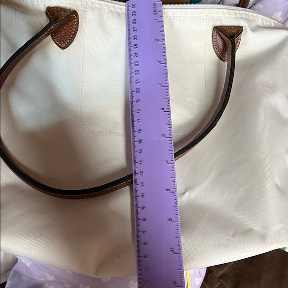 Longchamp Le Pliage Beige Tote with Brown Leather Trim - Picture 14 of 14